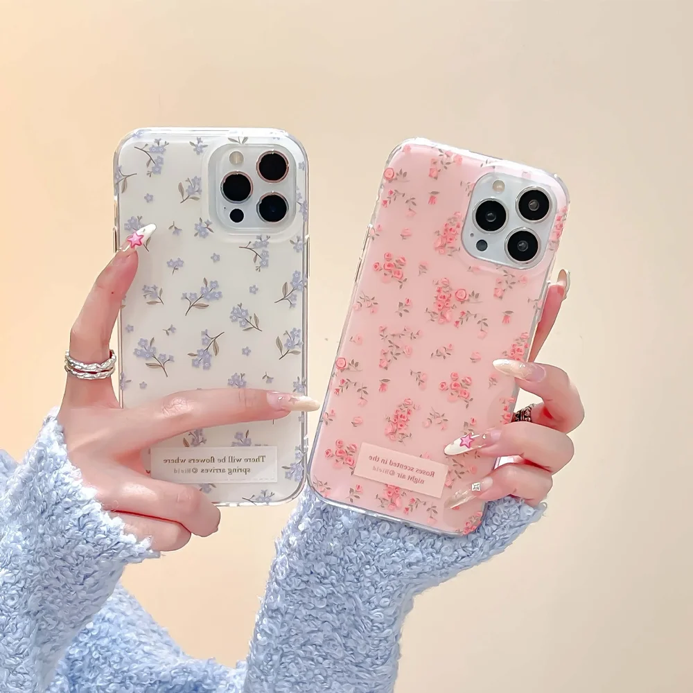 Pink and Blue Floral Bowknot Korean Art INS Phone Case Cover