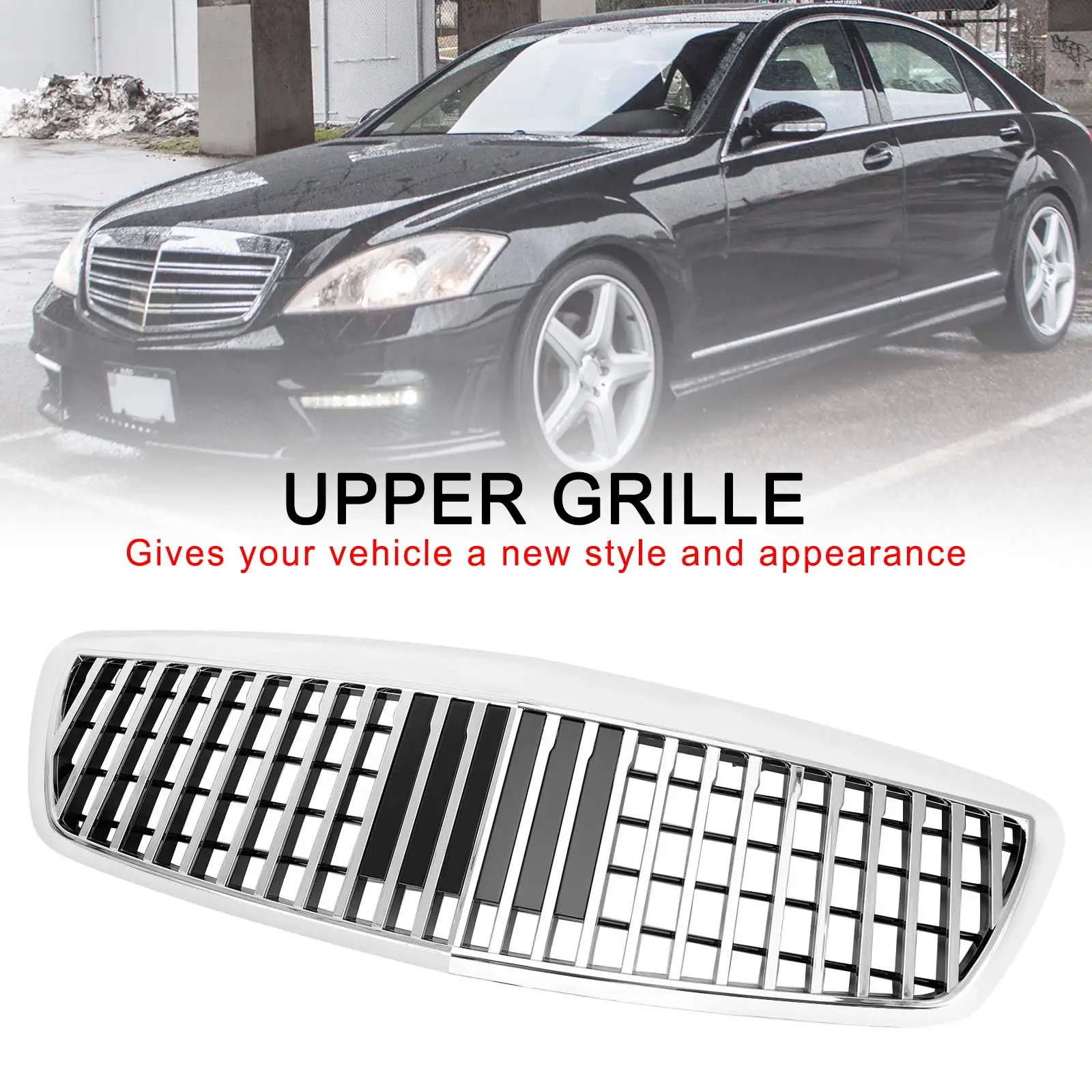 Artudatech Front Bumper Upper Grill Grille Fit for Benz S-Class W221 S550 S63 S450 Chrome GT