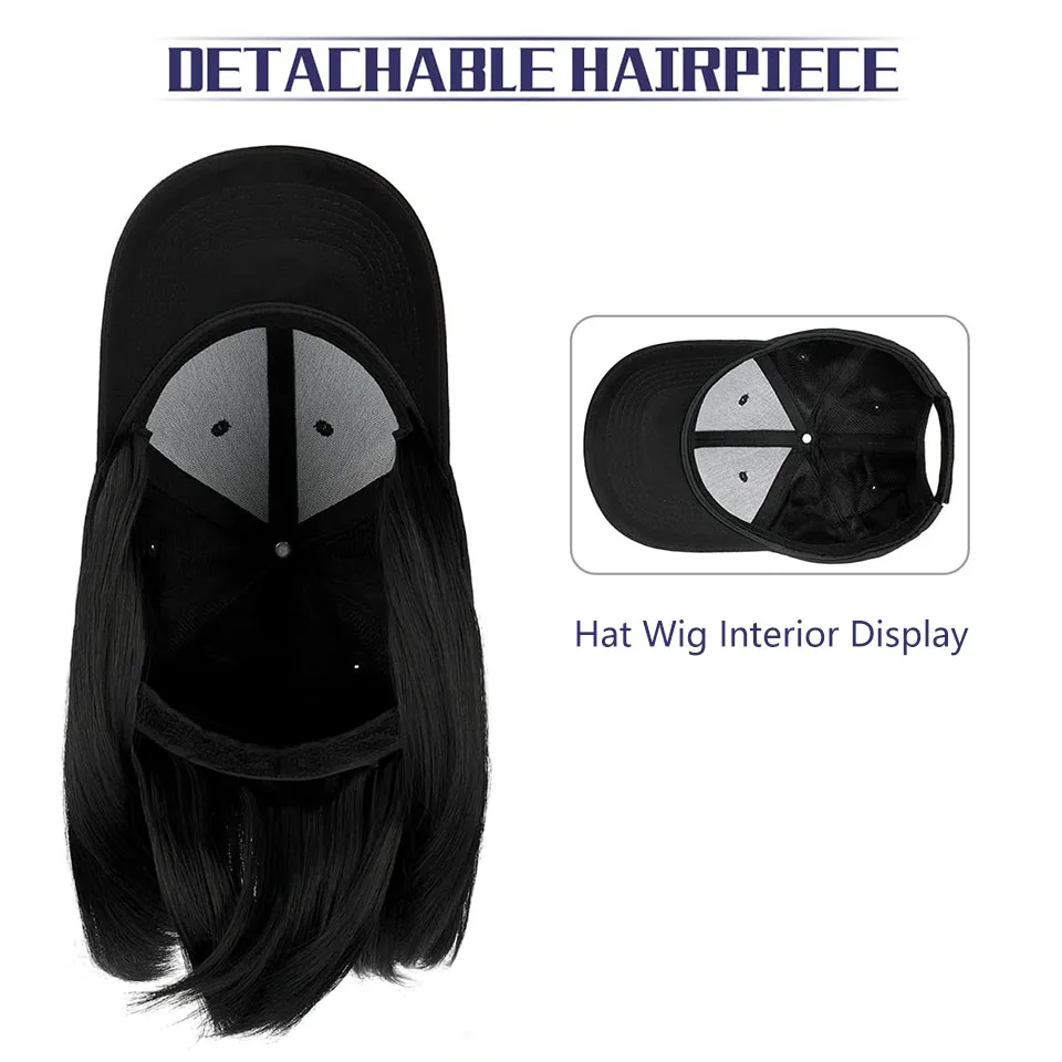 Synthetic Black Baseball Wig Cap for Women