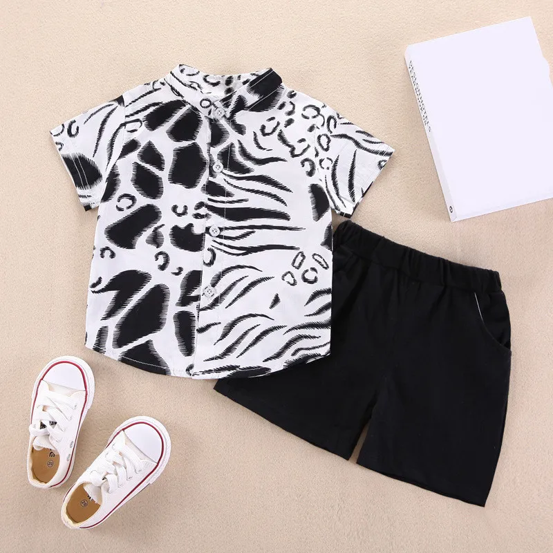 

2022 Summer New Boys Clothes Casual Shirts Floral Print Children's Short Sleeve Pants Set