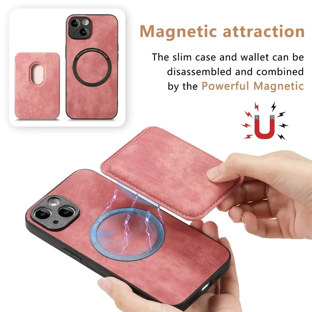 Vintage Leather Case with Detachable Magnetic Wallet Card Holder
