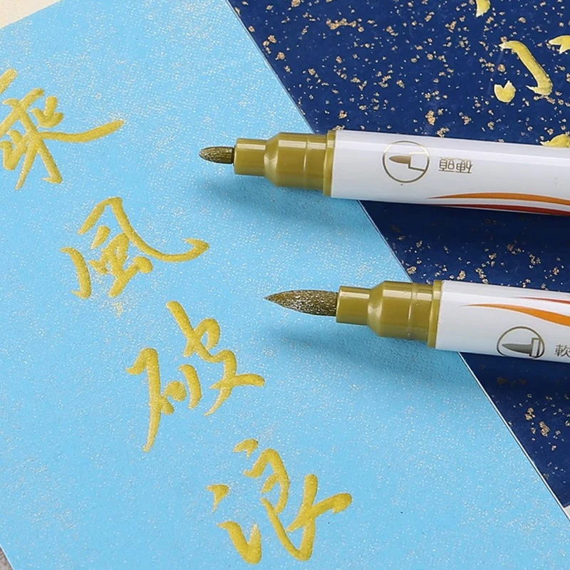 10 Colors Double Headed Metallic Marker Pen Soft Brush& Hardhead Calligraphy Brush Pens Scrapbooking Crafts Card Art Drawing