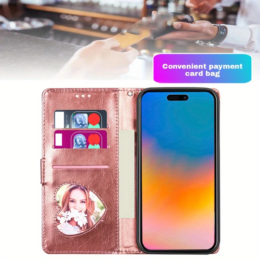 Glitter Zipper Magnetic Flip Leather Wallet Case with Card Slot and Hand Strap