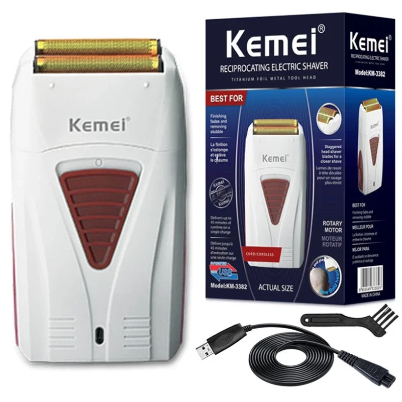 Kemei 3382 Rechargeable Electric Shaver Hair Beard Electric Razor for Men Bald Head Shaving Machine Foil Titanium Cord/Cordless
