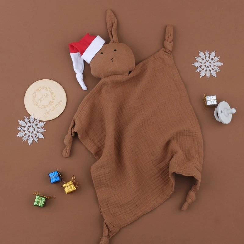 Cotton Muslin Baby Towel Stuffed Rabbit Newborn Cuddling Appease Towel Sleeping Security Blanket Face Kids Christmas Gift