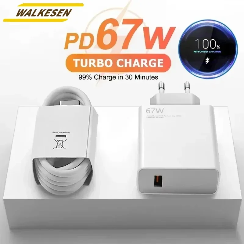 67W USB Charger With 6A Type C Cable PD Fast Charging Charger For Xiaomi14 Ultra Pro Redmi Note 13 Pro Mobile Phone Wall Adapter
