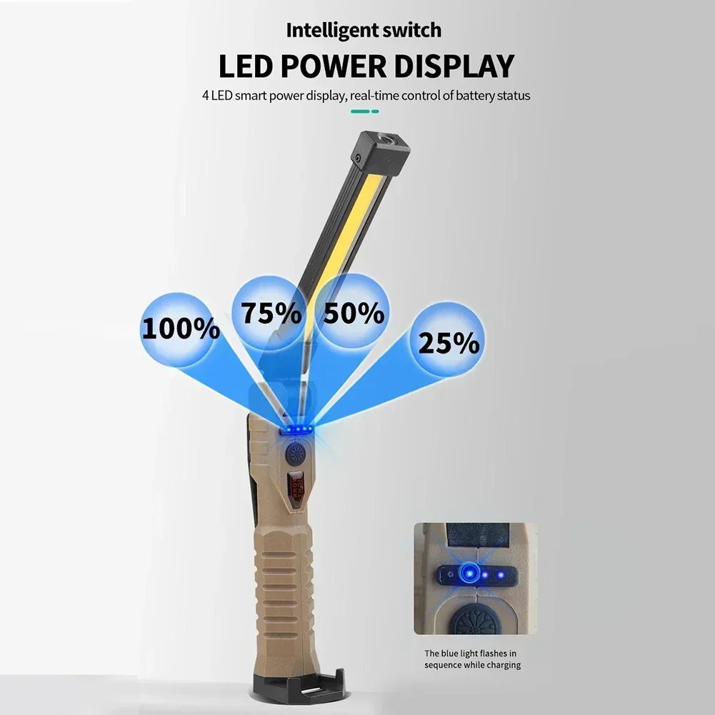 USB Rechargeable LED Work Light 1000 Lumens COB Lantern with Power Capacity Indicator Handled Flashlight For Outdoor Car Repair
