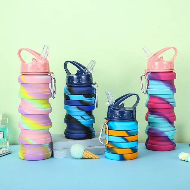 500ml Outdoor Sports Silicone Folding Cup Food-Grade Bicycle Water Bottle Expandable Cup Direct Drinking Water 2