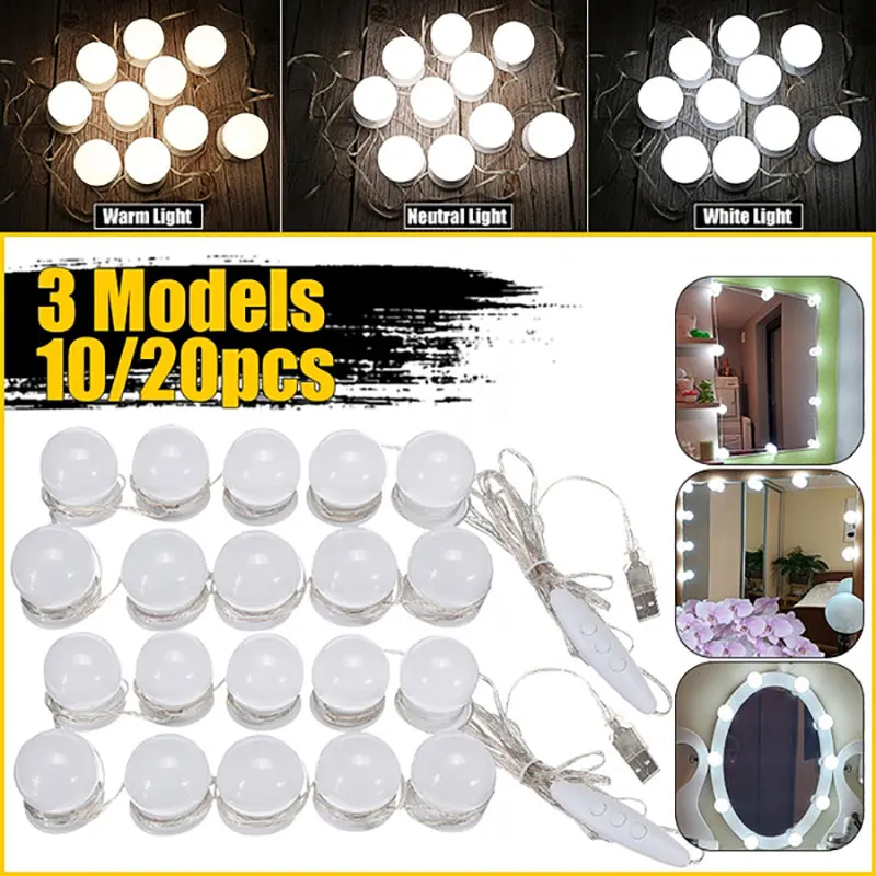 LED Makeup Mirror Light Bulbs USB Charging Vanity Makeup Mirror Lights Bathroom Dressing Table Lighting Dimmable LED Wall Lamp