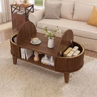 Table basse relevable moderne Fangange avec rangement, table basse classique avec rangement pour salon, plateau effet marbre et finition chêne clair, table centrale de salon à hauteur réglable, 105x53x42cm 2
