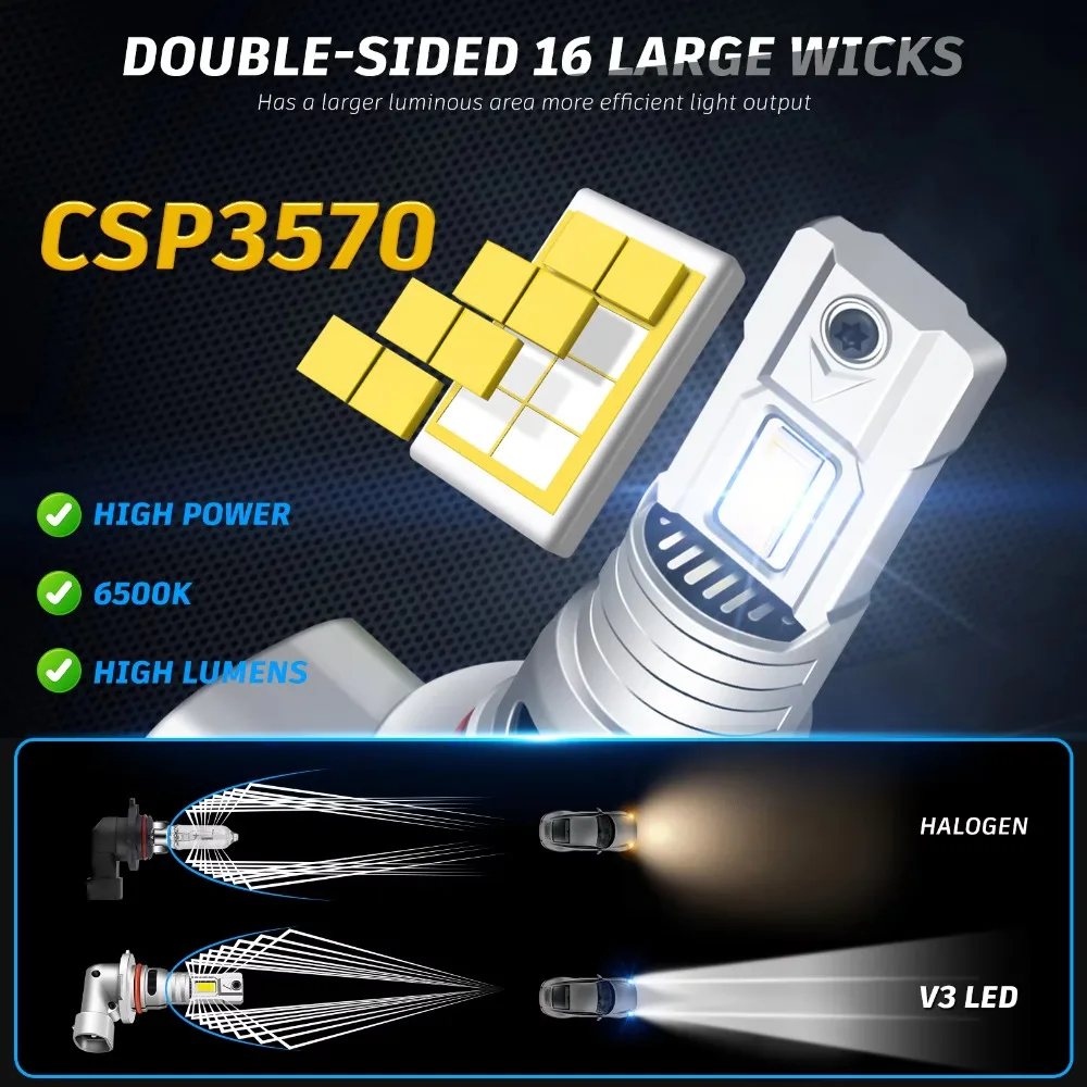 2Pcs CANBUS 9005 LED 오토바이 전구 6500K 30000LM 110W HB3 CSP LED 하이 로우 빔 램프 무선 미니 사이즈 팬 포함