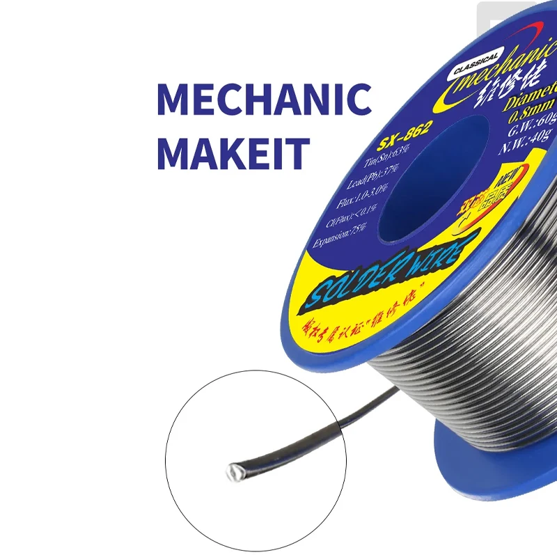 Soldering Wire MECHANIC Rosin Core Flux SX-862 183℃ Melting Point 0.3-1.8mm 60g Double High Purity Environmental Tin