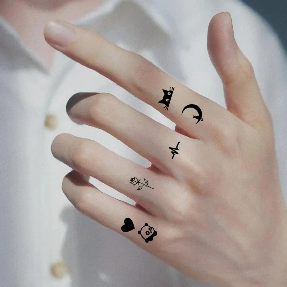 10pcs Waterproof Temporary Tattoo Sticker Love Emoticon Moon Sun Lines Skull Planet Tatto Wrist Fake Tattoos Body Art Women Men 2