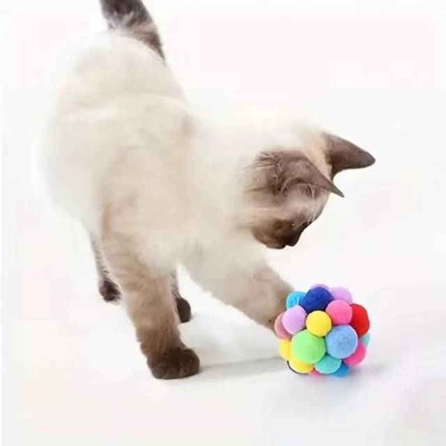 Hot cat Toys Pet Toy Cat Plush Ball Toys Pet Bouncy Bell Ball Toy Colorful Pompoms Pet Supplies Random Color 5