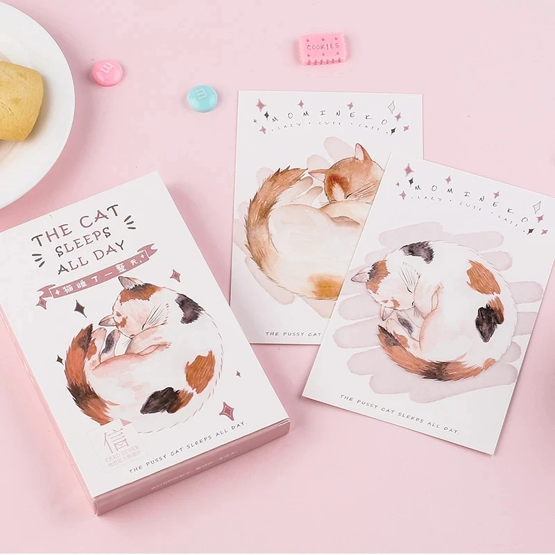 Photo Cards Mini Greeting Cards Message Cards My Friend and Cute Cat Postcard 30 Sheets/Set