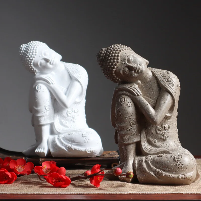Southeast Asian Sleeping Sitting Buddha Statue Resin Crafts Thailand Hindu Fengshui Zen Garden Office Home Decoration Meditation