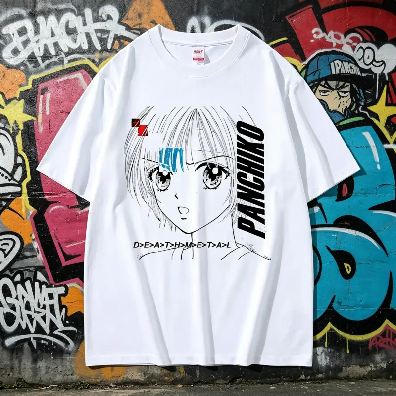 Dethmetal Panchiko Anime Grafik T-Shirt für Männer und Frauen Vintage Manga Kurzarm Y2K Japanischer Cartoon Streetwear Unisex Casual Tee
