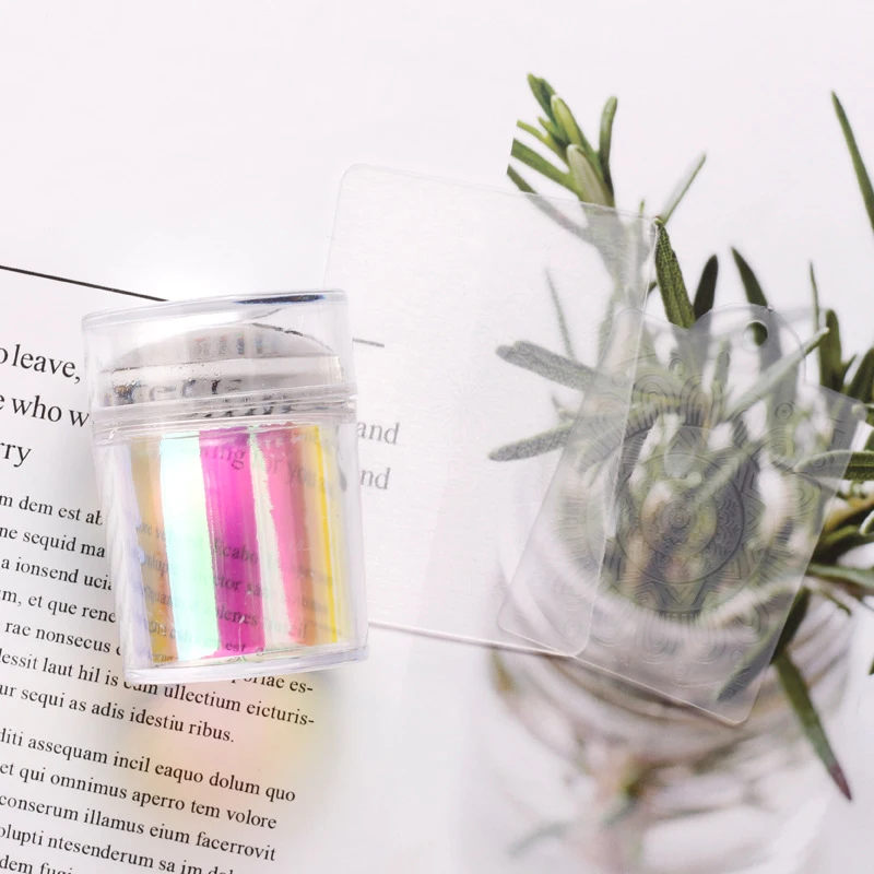 3.8cm Head Nail Stamp Scraper Pure Clear Jelly Silicone Nail Stamper Nail Stamping Scraper with Cap Jelly Transfer Manicure Kit 6