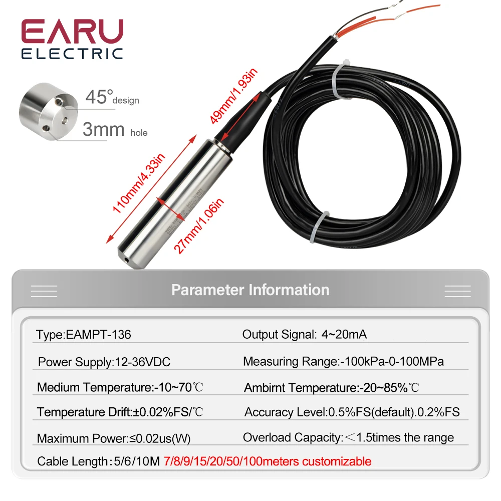 1set 4-20MA Output Integral Liquid Oil Water Level Sensor Transmitter Detect Controller Float Switch Waterproof Mount Box Pump liquid level sensor