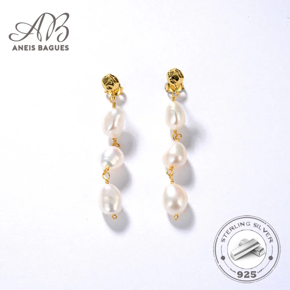 

Женские серьги с жемчугом в стиле барокко Aneis, винтажные серьги-подвески из настоящего серебра 925 пробы с покрытием из 18-каратного золота, изящные свадебные украшения