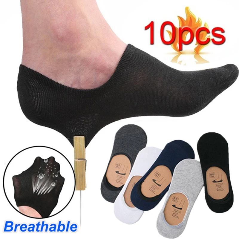 

5Pairs Fashion Men Boat Socks Summer Autumn Black White Non-slip Silicone Invisible Cotton Socks Male Ankle Sock Slippers Socks