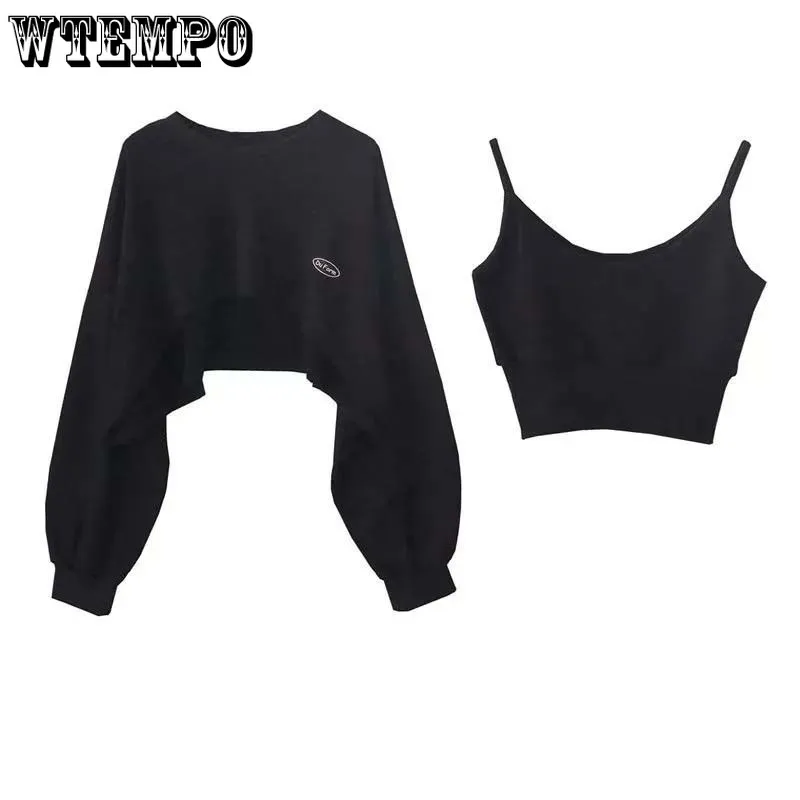 Women's Short Thin Sweatshirt Long Sleeve Crew Neck Casual Top Blouse Daily Casual Two-piece Simple Style Wholesale753_voghion.com