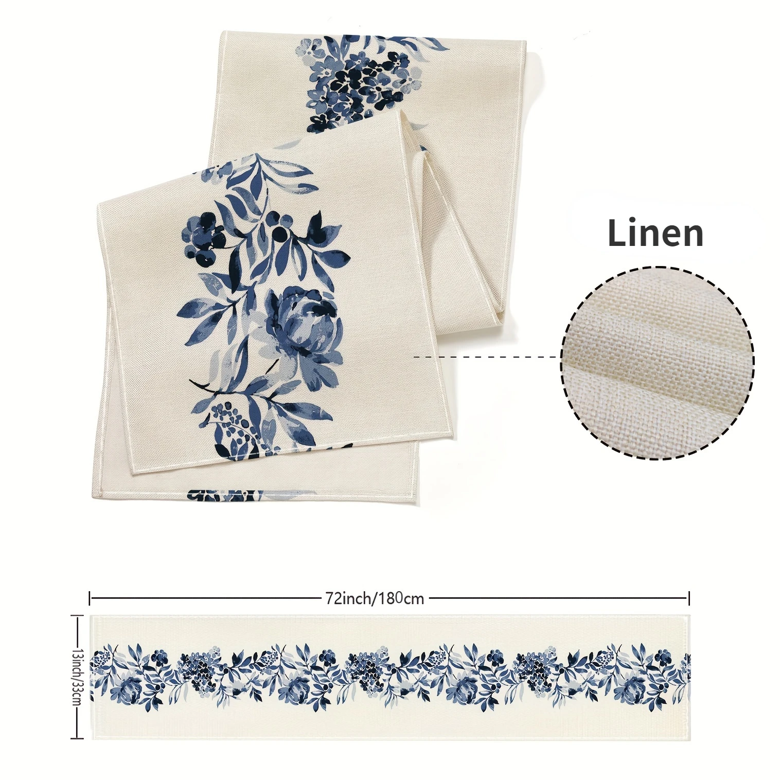 Boho Blue Flowers Linen Table Runners Dresser Scarf Table Decor Kitchen Dining Table Decor Farmhouse Holiday Wedding Party Decor 6