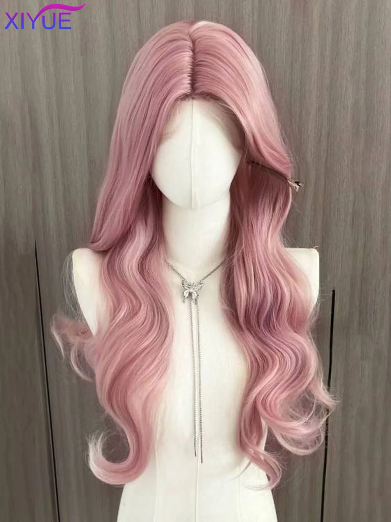 Pastel Violet lace Wig for Women Long Wavy Cosplay Wigs Natural Soft Sweet Synthetic Wig for Daily Use School Life Lolita Wig