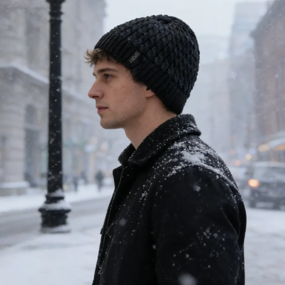 Unisex Sports Label Knitted Hat Fashion Autumn And Winter Beanie Hats For Woman And Man Add Fur Lined Warm Winter Cap