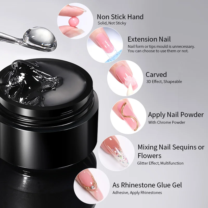 Nail Gel 15ML Non Stick Hand Solid Extension Clear Nude Pink Extension Gel Rhinestone Glue Varnis Semi Permanent