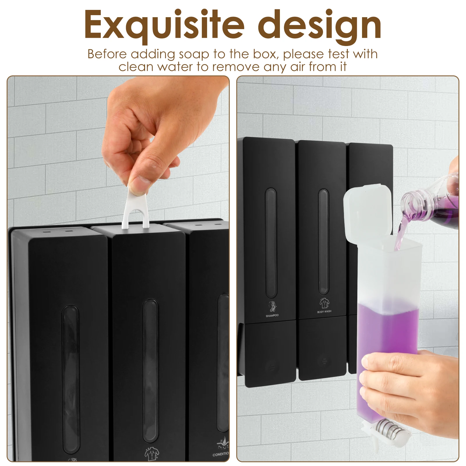 Liquid Soap Dispenser No Drill Wall Mounted Triple Shower Shampoo and Conditioner Dispenser for Home Hotel Bathroom Accessories 3