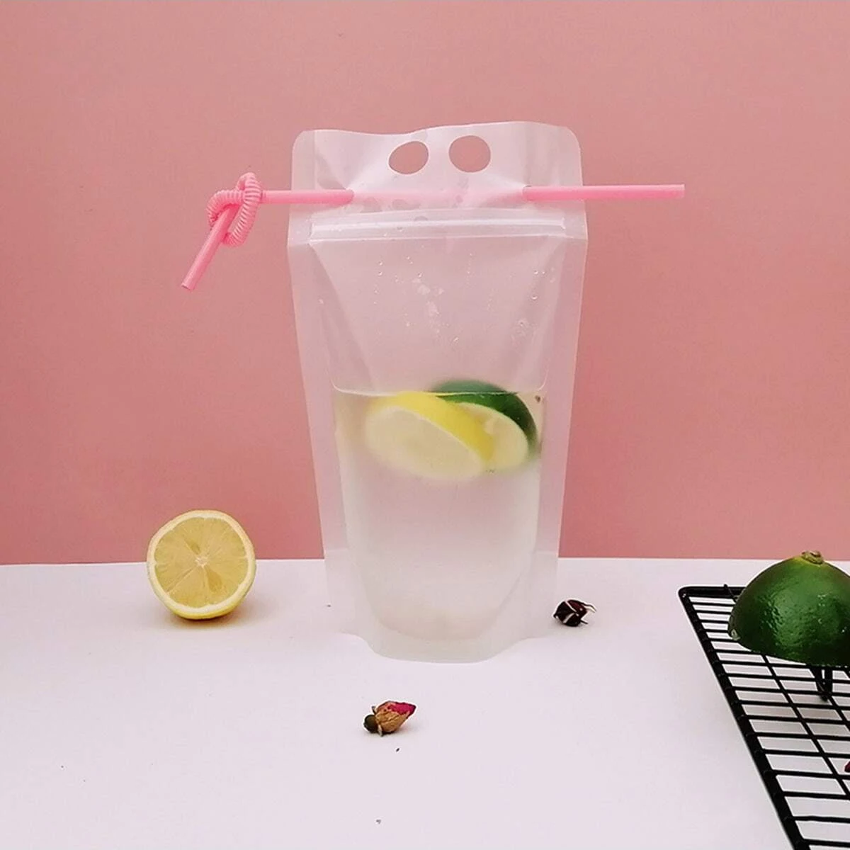 10pcs Portable Plastic Beverage Bag Reusable Adult Handheld