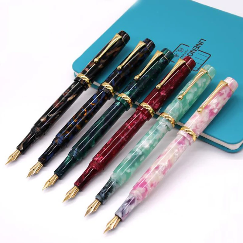 Jinhao Resin Barrel Fountain Pen EF/F/M/Bent Fine Nib 0.38mm Gold Trim With Converter Writing Business Office School Supplies