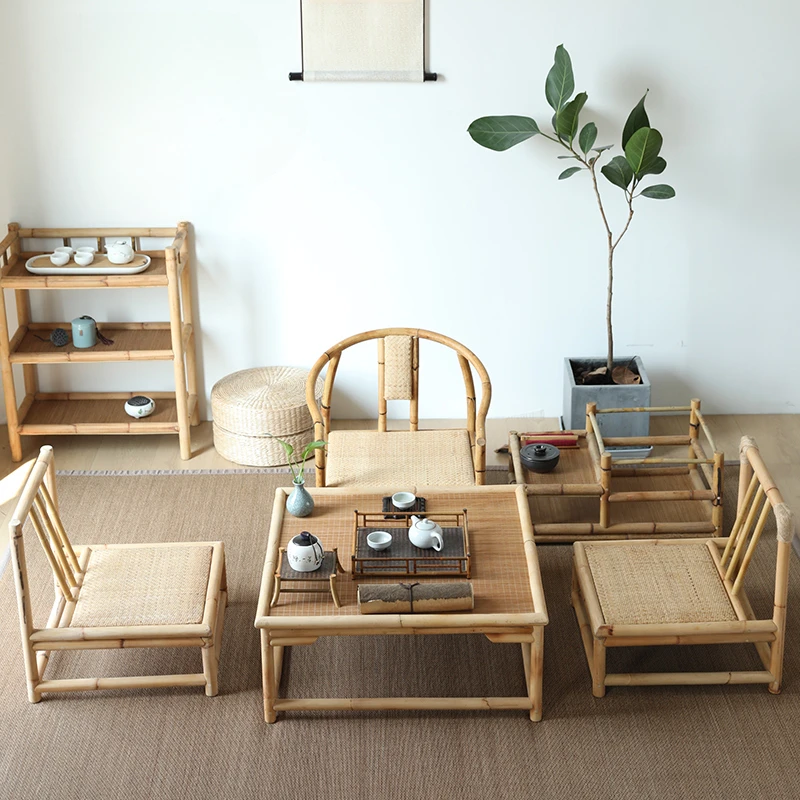 Natural Bamboo Tea Water Rack Zen-Inspired Coffee Table Living Room Tea Room Storage Stand Raised Fence Japanese Furniture