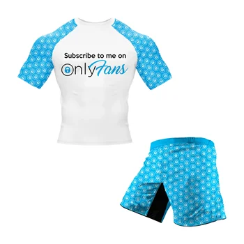 Summer Men's Athletic T-Shirt Set Only Fans Short Sleeve Rash Guard & Gym Shorts for BJJ MMA Diving or Surfing Quick-drying Set 1