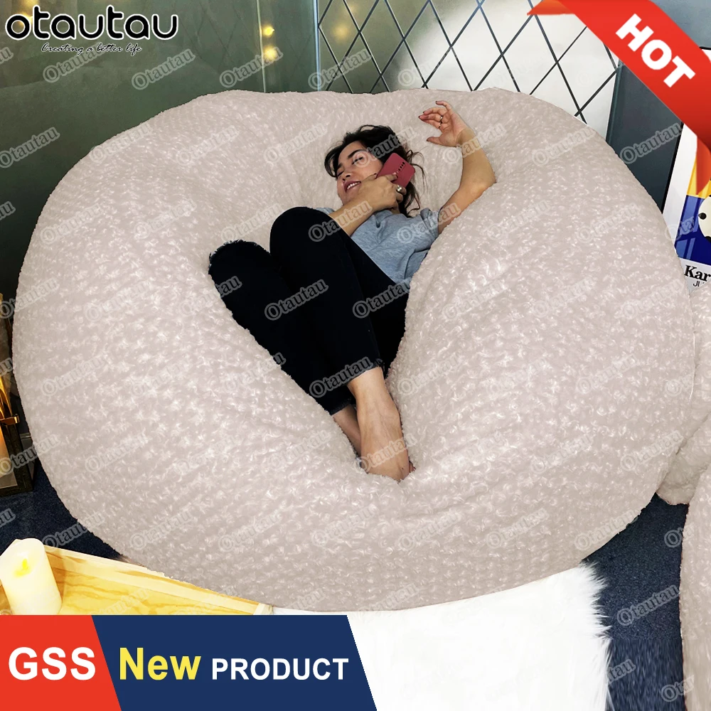 OTAUTAU 5ft Giant Fluffy Bunny Fur Beanbag Pouf Cover Without