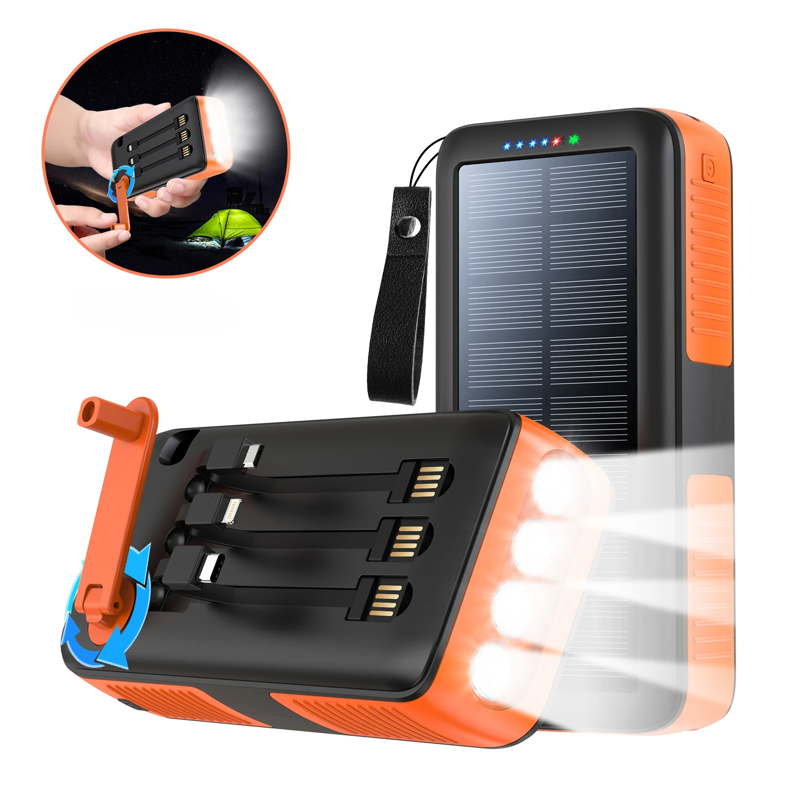 

Outdoor 10000/20000/30000mah Portable Usb Phone Charger Fast Charging with Solar Hand Crank Power Bank Emergency Power Banks