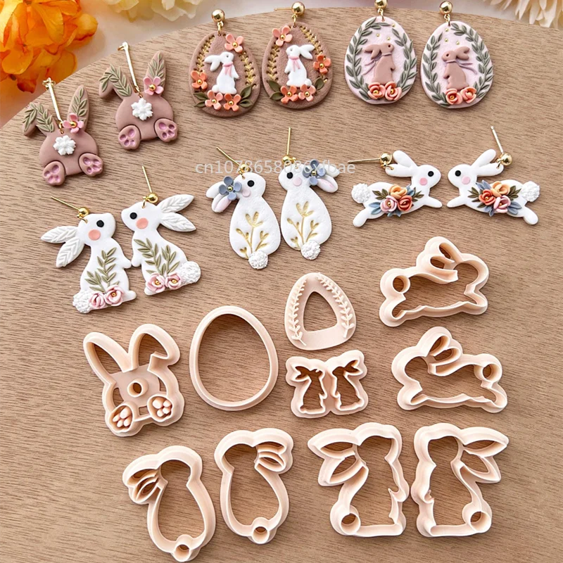Polymer Clay Cutter 1 Pair Easter Days Rabbite Cartoon Bunny Shaped Dangle DIY Earring