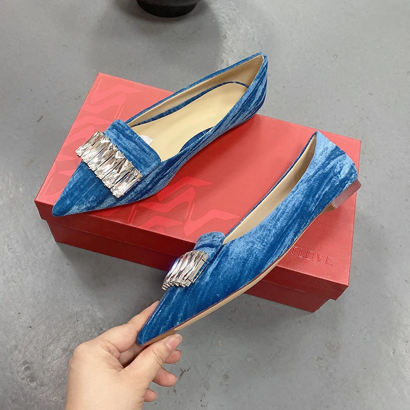Women's rhinestone flat shoes New pointed shallow cut women's single shoes