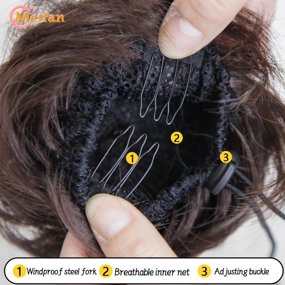 MEIFAN Synthetic Straight Chignon Clip in Hair Tail Extension Hairpiece Black Ballerina Natural Fake Hair Bun Hairpiece