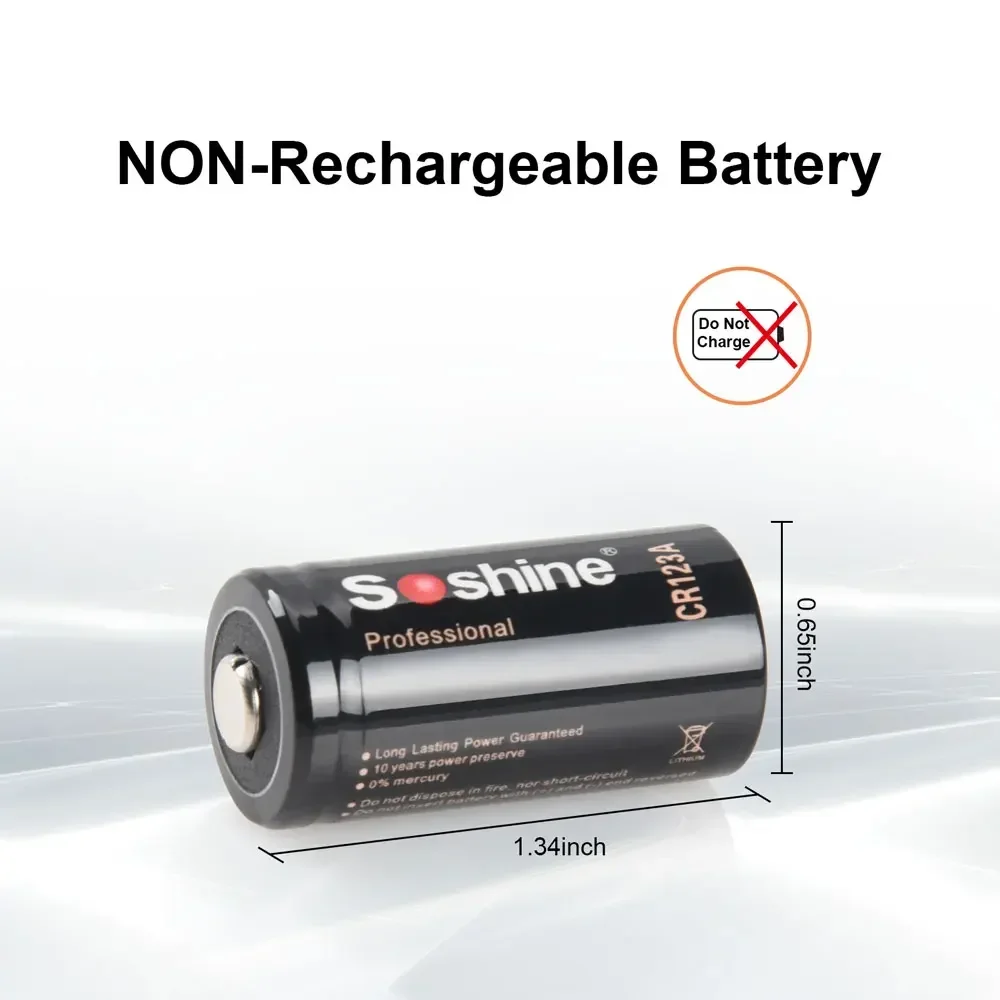 Soshine 20PCs 1600mAh CR123A 3V Primary Alkaline Battery 3 Volt CR123A Lithium Battery Li-ion Batteries 10 Years Storage Life 2
