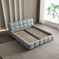 Lit double en tissu minimaliste moderne, chambre à coucher principale italienne, lumière de luxe, design 4