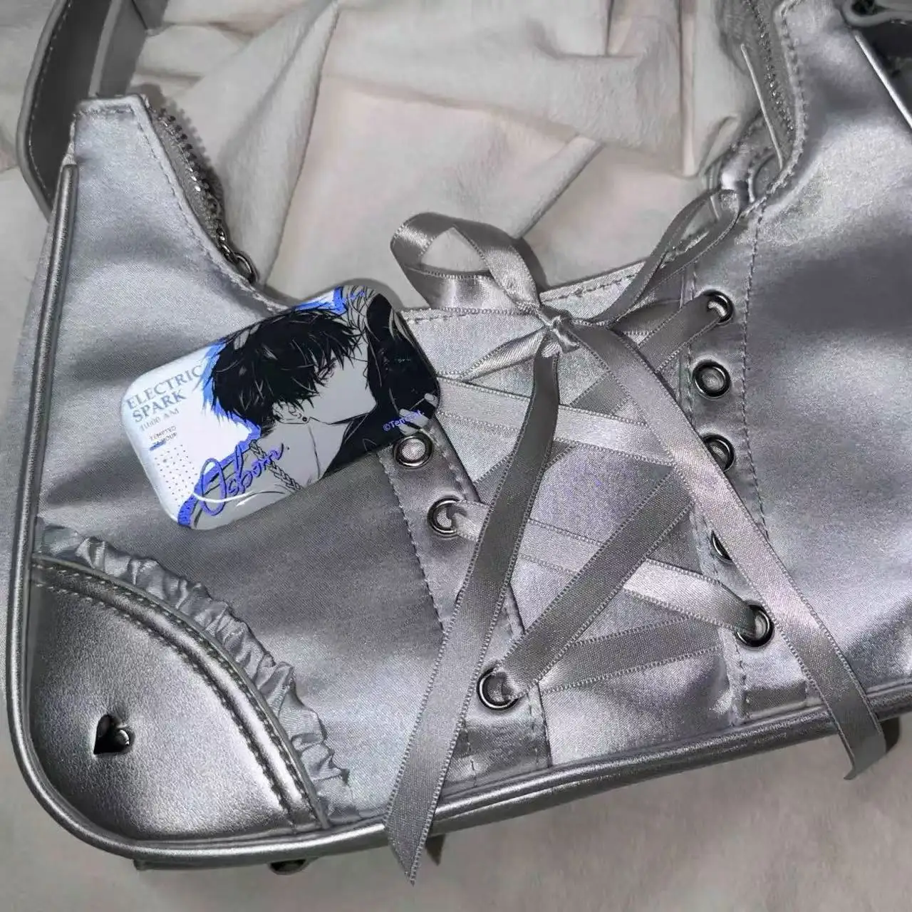 JIAERDI Harajuku Silver Handbag Itabag Women New Sweet Cute Heart Bow Leather Half Moon Pain Bag Girls Crossbody Bags Aesthetic
