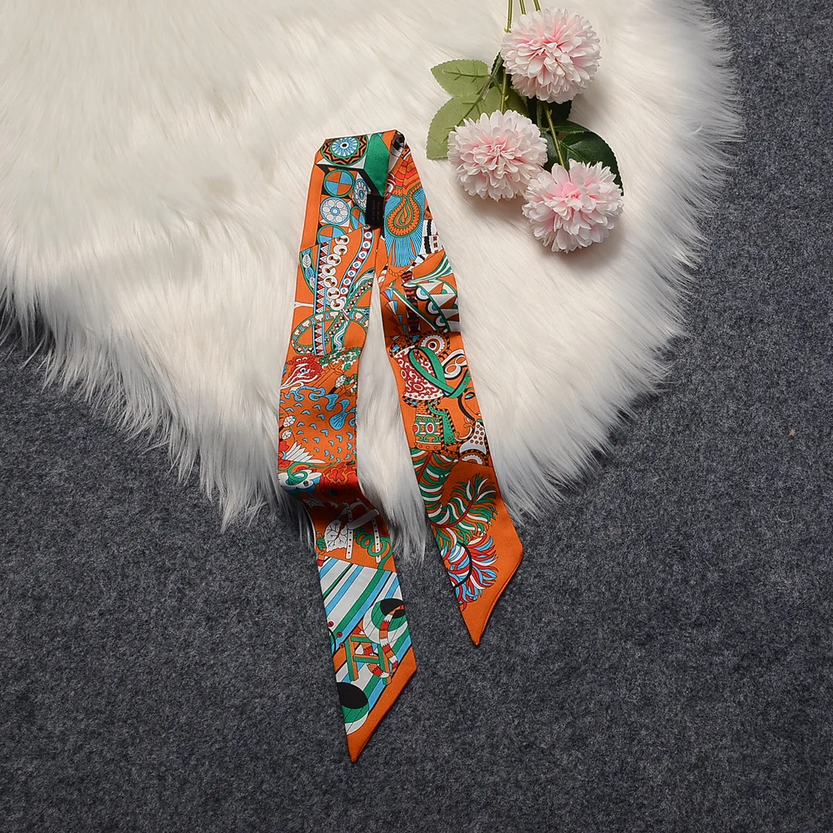95cm*5cm Pink Silk Scarf For Women Letter chain Printed Handle Bag Ribbons  Brand Fashion Head Scarf Small Long Skinny Scarves - AliExpress