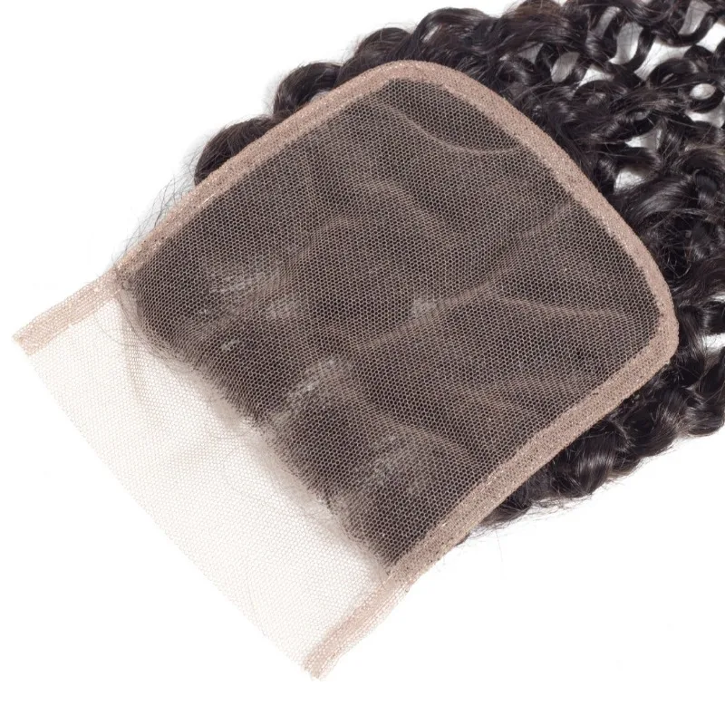 Kinky Curly 4x4 Lace Closure Human Hair Pre-Plucked Natural Color Brazilian Virgin Hair Transparent Lace Closure For Women