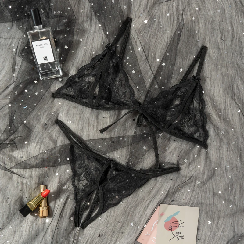 Babydoll Costumes Women Hot Open Bra Crotch Lace Sexy Transparent Underwear Sexy Lingerie Set