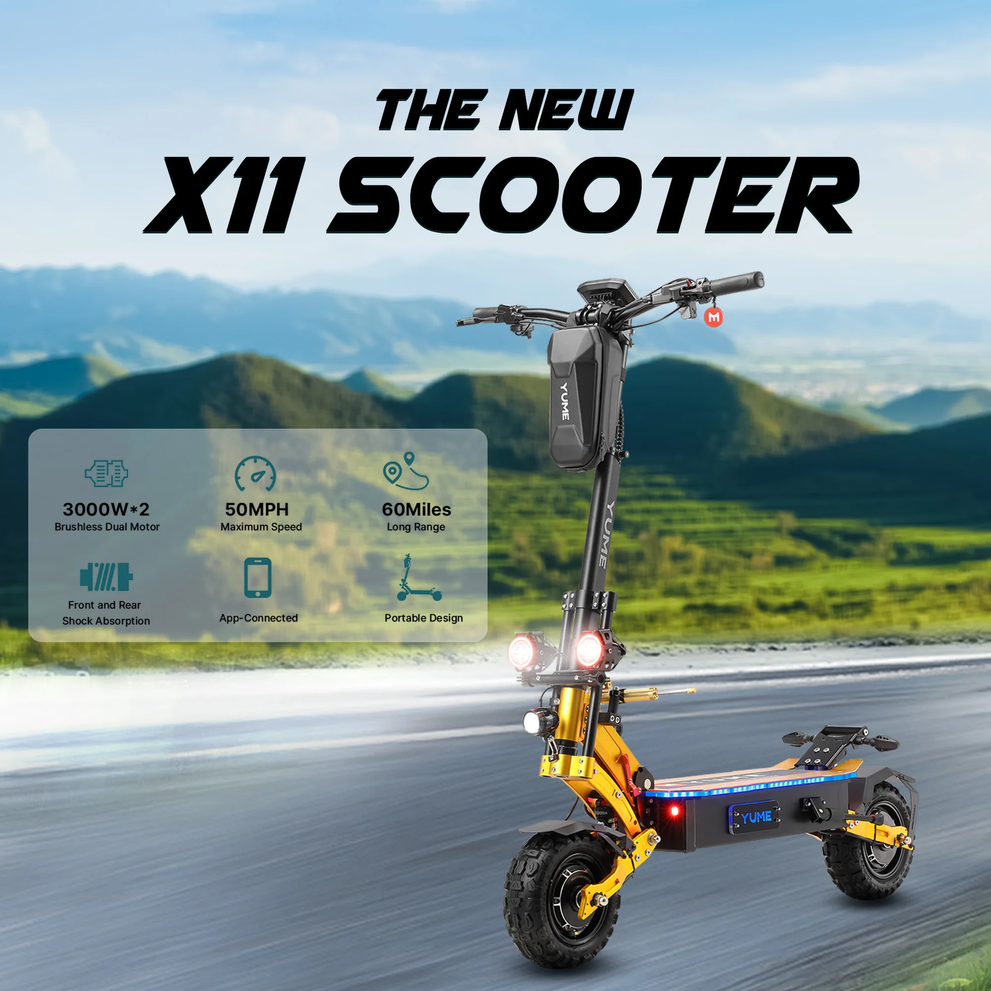 

[US EU STOCK] YUME Powerful 6000w Scooters Dual Motor Mid Display Electric Scooters Foldable Electric Scooters for Aldult
