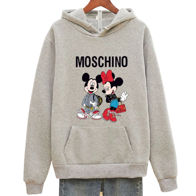 Disney Hoodie Women Mickey Mouse   Fall Winter Fashion Loose Simple Plus cashmere  Cartoon Streetwear Pullover Clothes