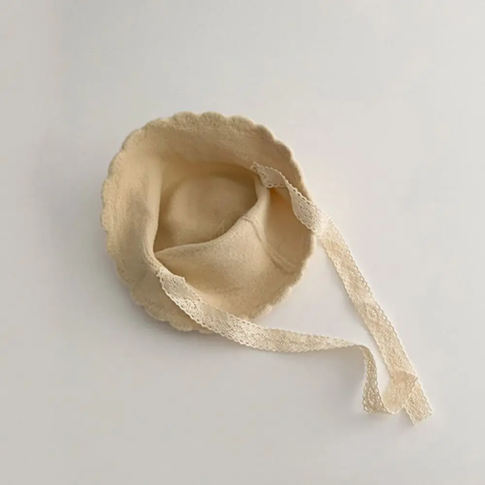 Soft Kids Warm Knitted Hat Solid Color Mushroom pattern Curled Fisherman Cap Windproof Lacing Up Toddler's Plush Knitted Hat