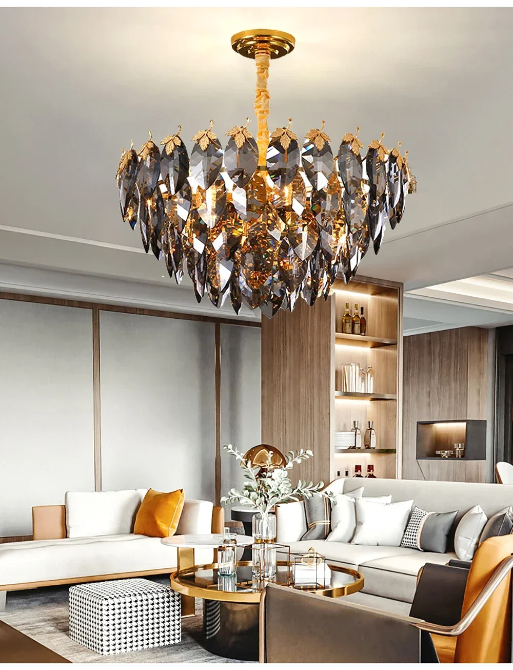 Description Picture 6 of itemModern Gray Crystal Leaves LED Pendant Chandelier Lights for Living Room Hanging Lamps for Ceiling Luxury Home Decoration Lustre